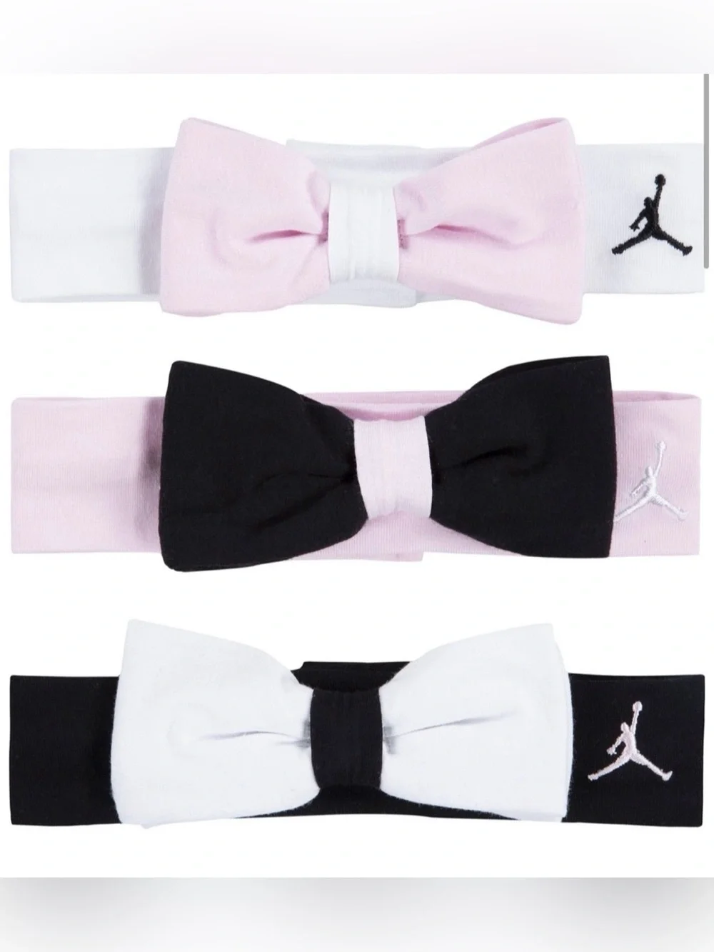 Jordan Baby Girl Bow Headband 3-Pack in Pink, Black & White